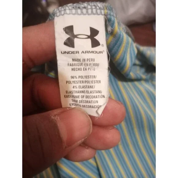 Under Armour UA Heatgear S/S Polo Golf Shirt Men’s 2XL Blue Yellow Striped - Picture 10 of 12